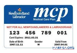 Blank Newfoundland and Labrador medical plan card template